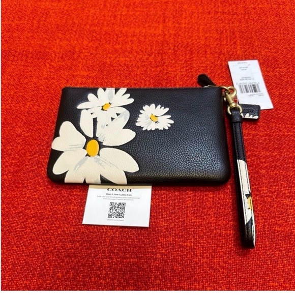 Coach Black Wristlet with White Daisy Design - Picture 6 of 6